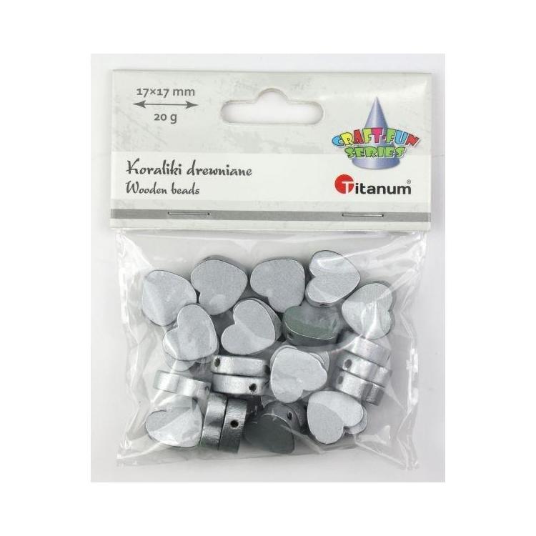 Koraliki drewniane serca płaskie srebrne 17x17mm