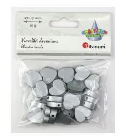 Koraliki drewniane serca płaskie srebrne 17x17mm