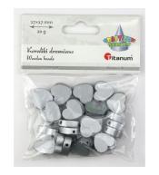 Koraliki drewniane serca płaskie srebrne 17x17mm