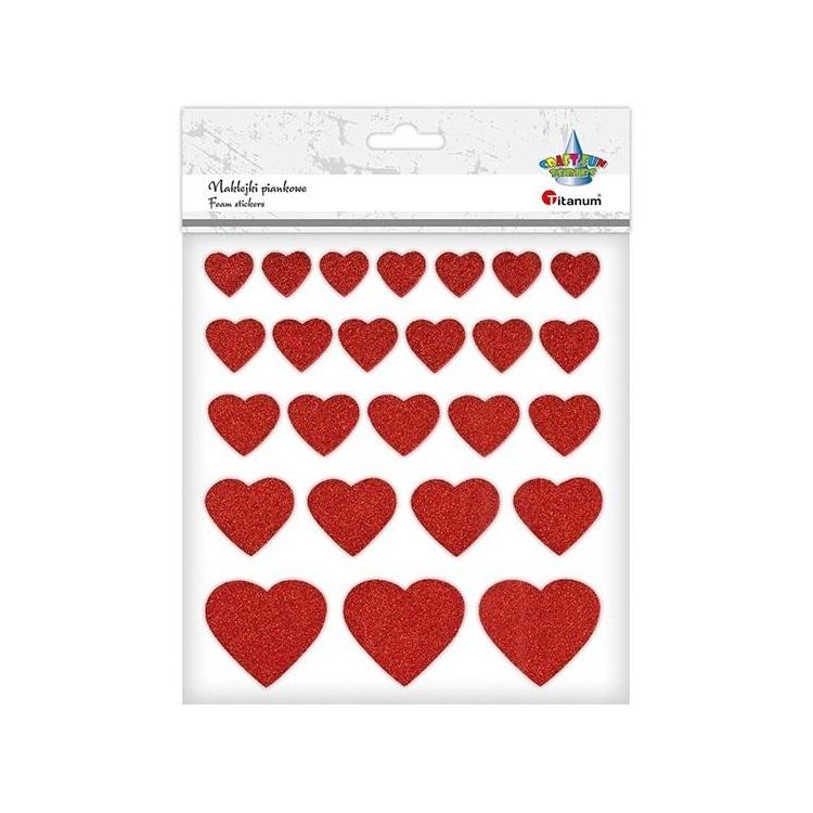 Naklejki piankowe brokatowe serca mix 25szt.