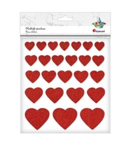Naklejki piankowe brokatowe serca mix 25szt.