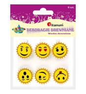 Klamerki drewniane z dekorem emotki mix 6szt