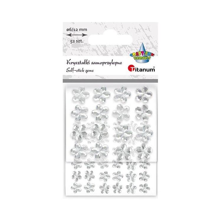 Kryształki samoprzylepne kwiaty 52szt srebrne