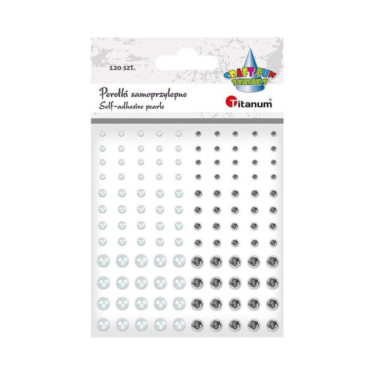 Perełki samoprzylepne okrągłe 120szt białe srebrne