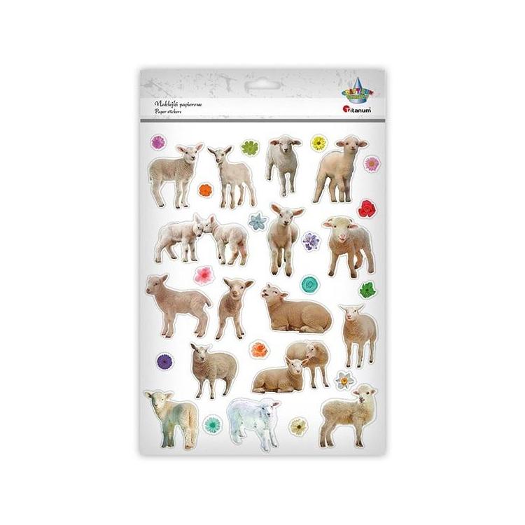 Naklejki papierowe owce, kwiaty 31szt.
