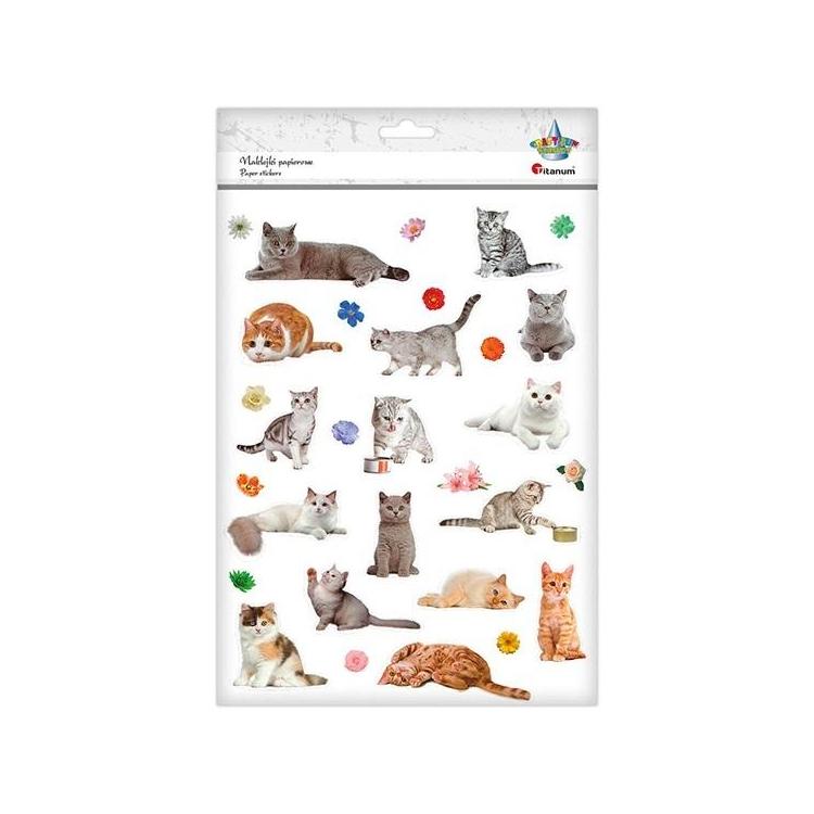 Naklejki papierowe koty, kwiaty 32szt.