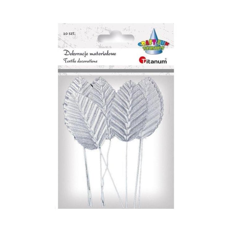Liście materiałowe na druciku 10szt srebrne