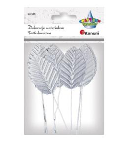 Liście materiałowe na druciku 10szt srebrne