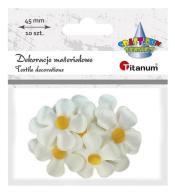 Ozdoba materiałowa kwiatki 45mm biało-żólte 10szt