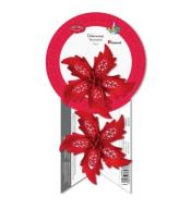 Kwiat poinsecji flokowany na druciku czerwony 2szt