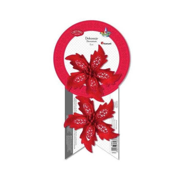 Kwiat poinsecji flokowany na druciku czerwony 2szt