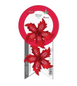 Kwiat poinsecji flokowany na druciku czerwony 2szt