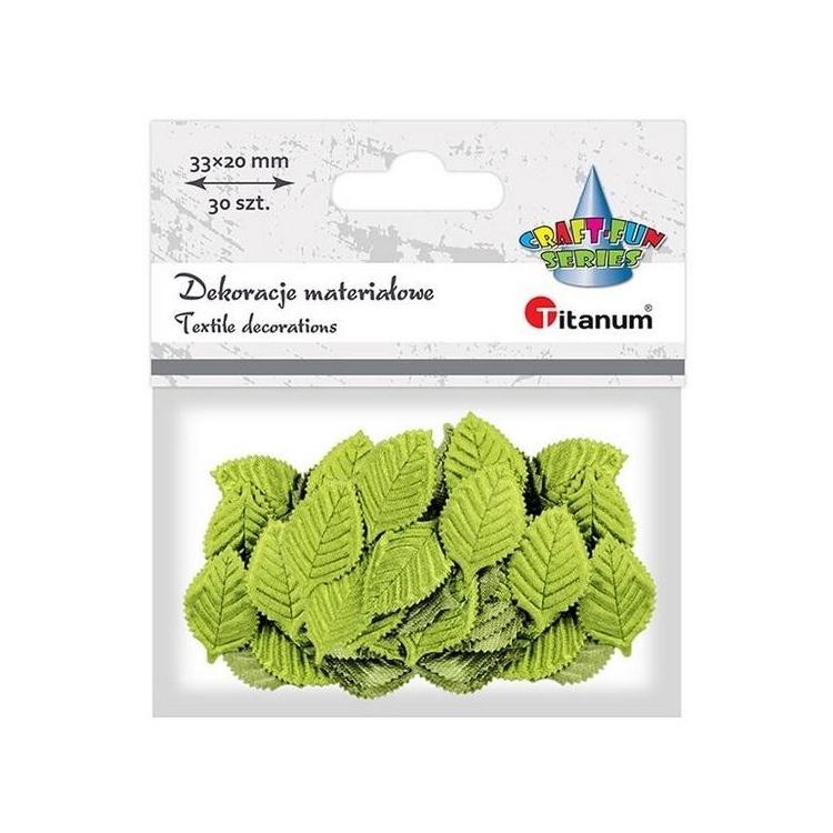 Ozdoba materiałowa liście 20x33mm jasnoziel. 30szt