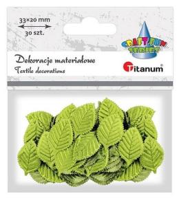 Ozdoba materiałowa liście 20x33mm jasnoziel. 30szt