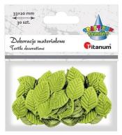 Ozdoba materiałowa liście 20x33mm jasnoziel. 30szt