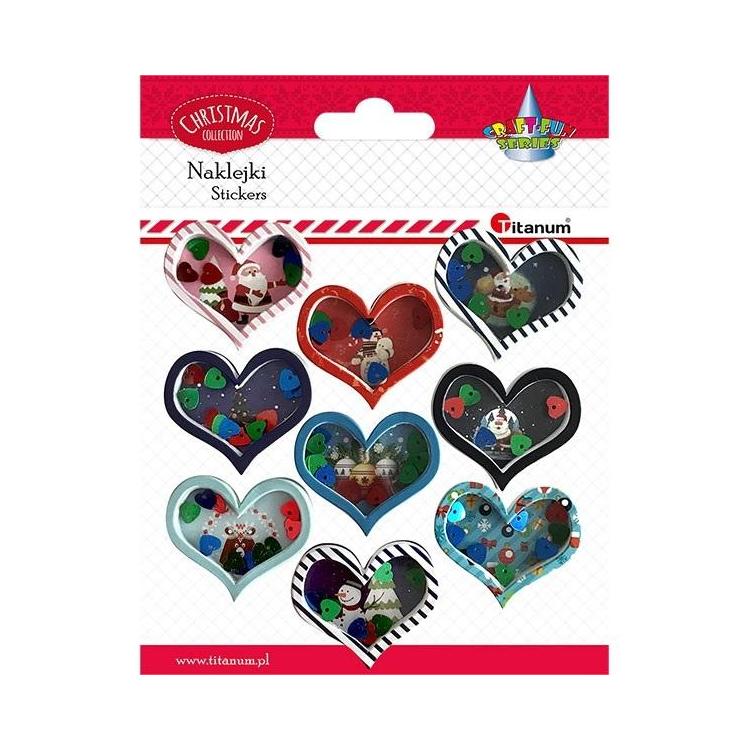Naklejki 3D serca z zimowymi widoczkami 9szt