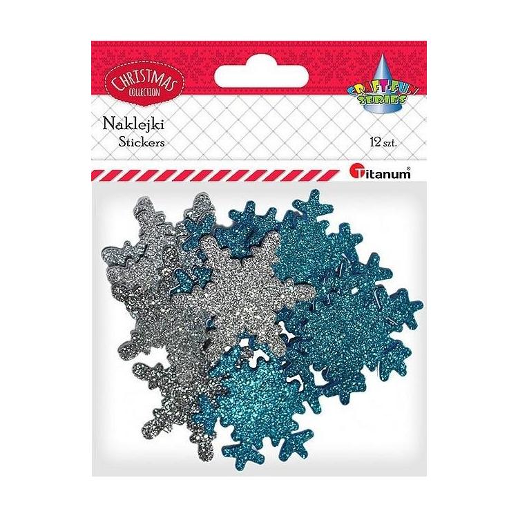 Naklejki piankowe brokatowe śnieżynki mix 12szt.