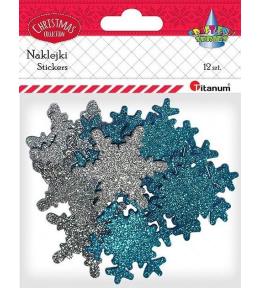 Naklejki piankowe brokatowe śnieżynki mix 12szt.