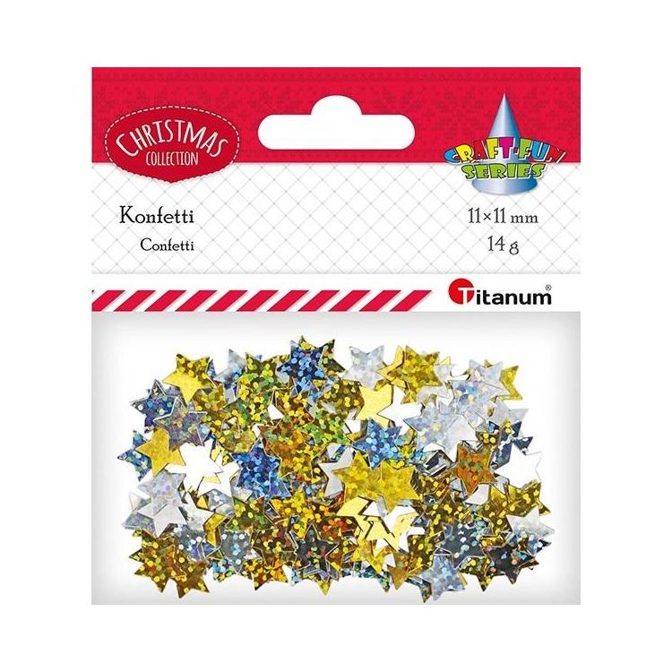 Konfetti Gwiazdki złote, srebrne hologram 14g