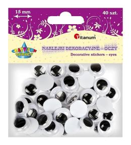 Oczy samoprzylepne bez rzęs 15mm okrągłe 40szt
