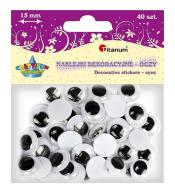 Oczy samoprzylepne bez rzęs 15mm okrągłe 40szt