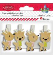 Klamerki drewniane z dekorem renifer 4szt