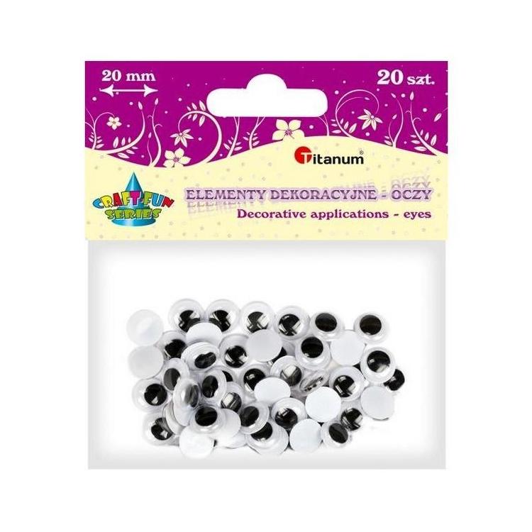Oczy bez kleju i rzęs 20mm 20szt