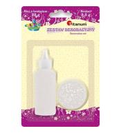 Zestaw klej z brokatem + brokat w słoiczku biały