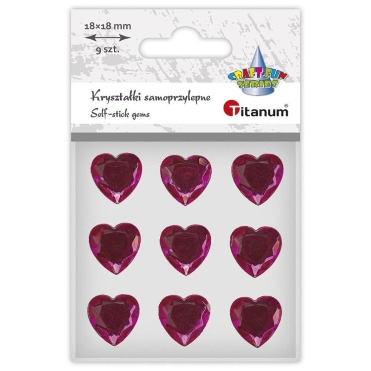 Kryształki samoprzylepne Serca fuksjowe 9szt