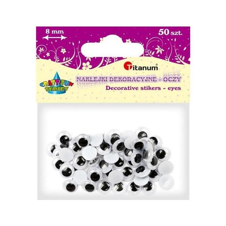 Oczy samoprzylepne bez rzęs 8mm okrągłe 50szt