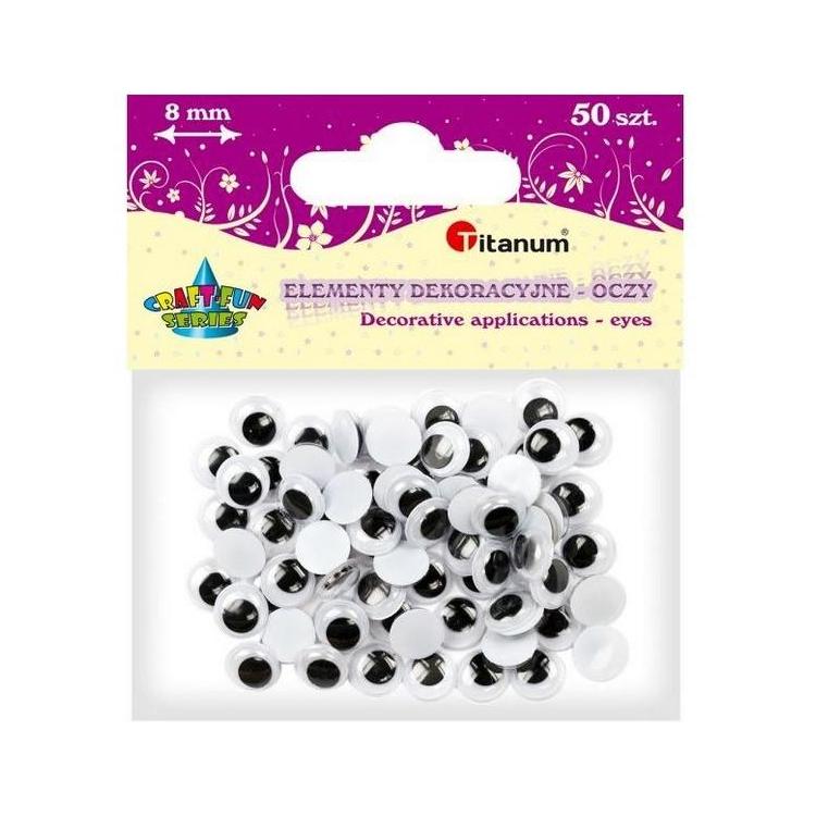 Oczy bez kleju i rzęs 8mm 50szt