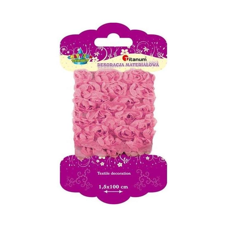 Wstążka tiulowa kwiatuszki jasnoróżowe