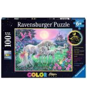 Puzzle 100 świecące - Jednorożce w blasku księżyca