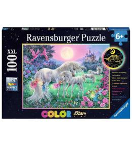 Puzzle 100 świecące - Jednorożce w blasku księżyca