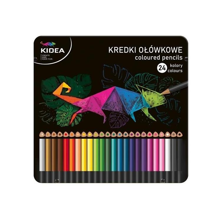 Kredki trójkątne w met. pudełku 24 kolory KIDEA