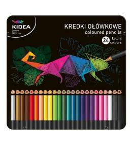 Kredki trójkątne w met. pudełku 24 kolory KIDEA