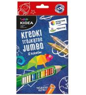 Kredki trójkątne grube 12 kolorów KIDEA