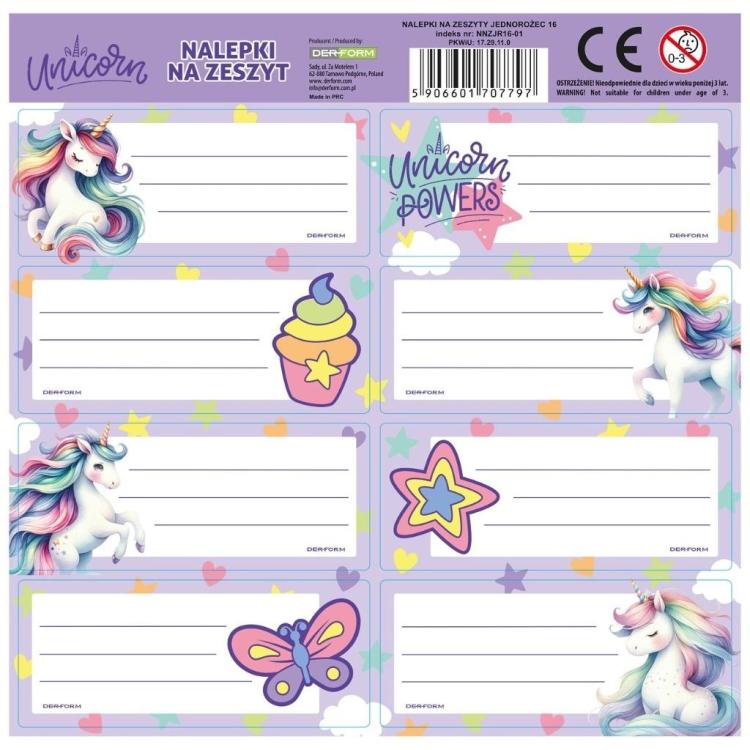 Nalepki na zeszyty Jednorożec 16 (25szt) DERFORM
