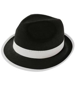 Kapelusz gangster czarny z białą lamówką