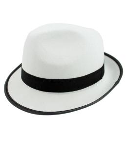Kapelusz gangster biały z czarną lamówką