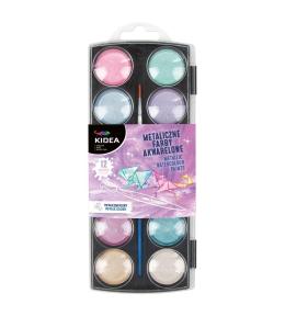 Metaliczne farby akwarelowe 12 kolorów KIDEA