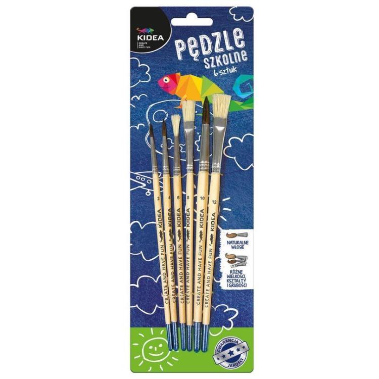 Pędzle szkolne 6 sztuk KIDEA