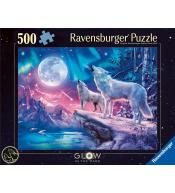 Puzzle 500 świecące - Wilk w zorzy polarnej