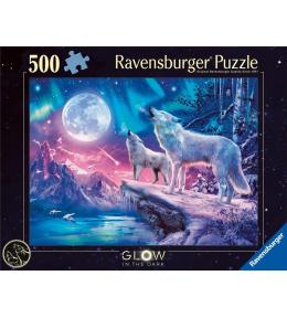 Puzzle 500 świecące - Wilk w zorzy polarnej