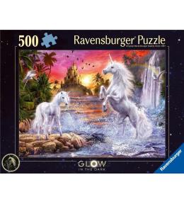 Puzzle 500 świecące - Jednorożce nad rzeką