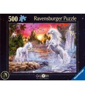 Puzzle 500 świecące - Jednorożce nad rzeką
