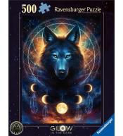 Puzzle 500 świecące - Wilk i księżyce