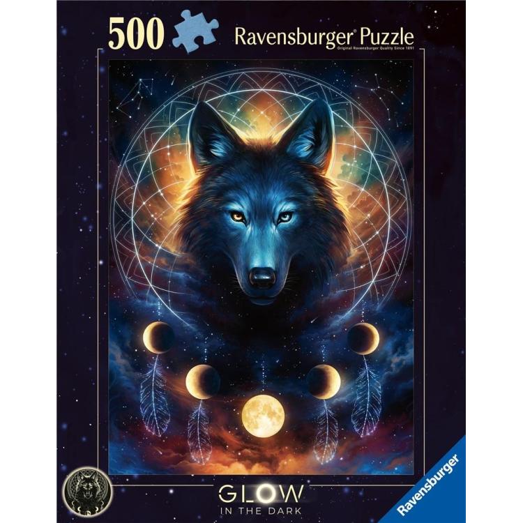 Puzzle 500 świecące - Wilk i księżyce