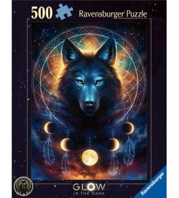 Puzzle 500 świecące - Wilk i księżyce