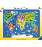 Puzzle 30 Mapa Świata zwierząt